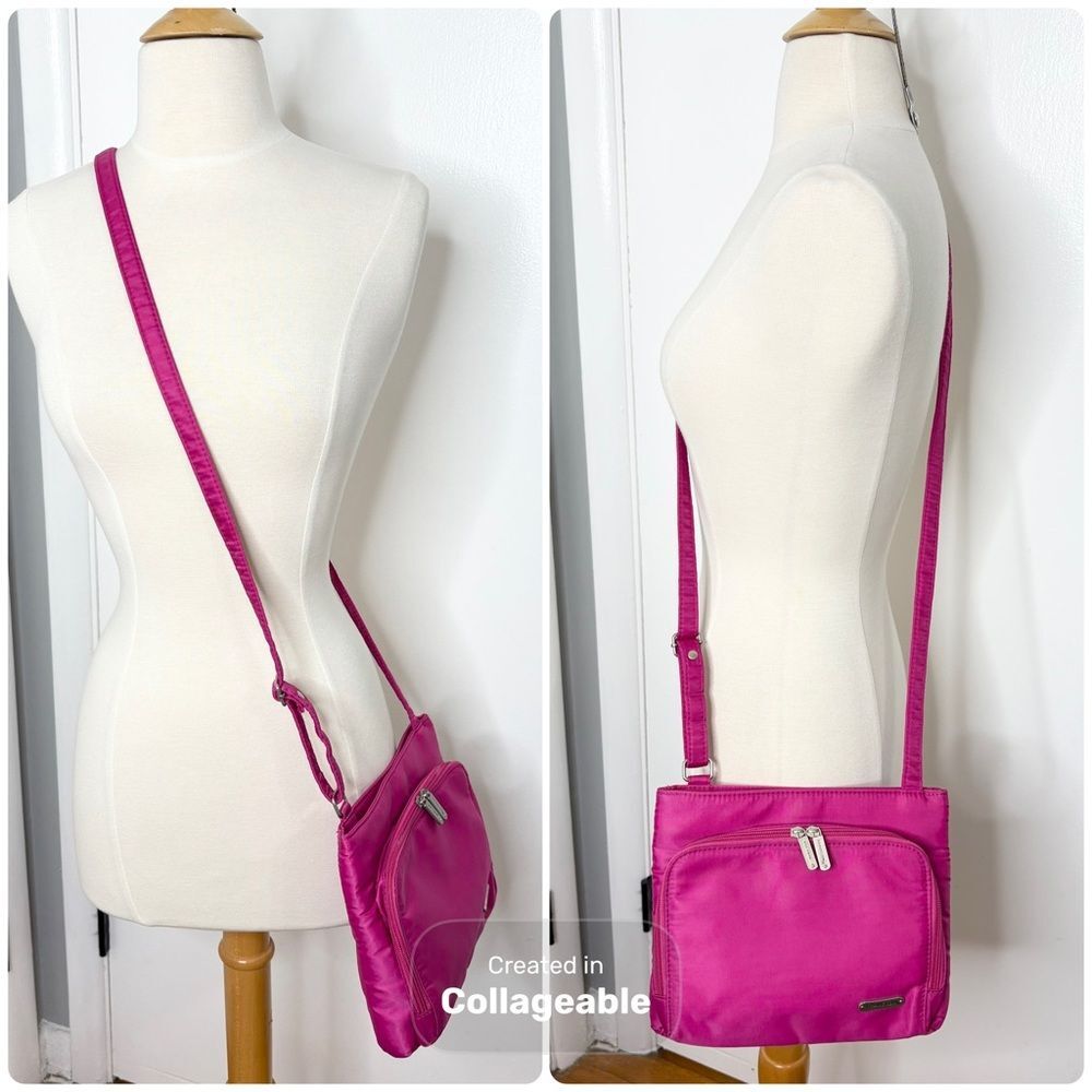 Travelon Hot Pink Crossbody Bag Lightweight Nylon Travel Purse - Picture 2 of 9